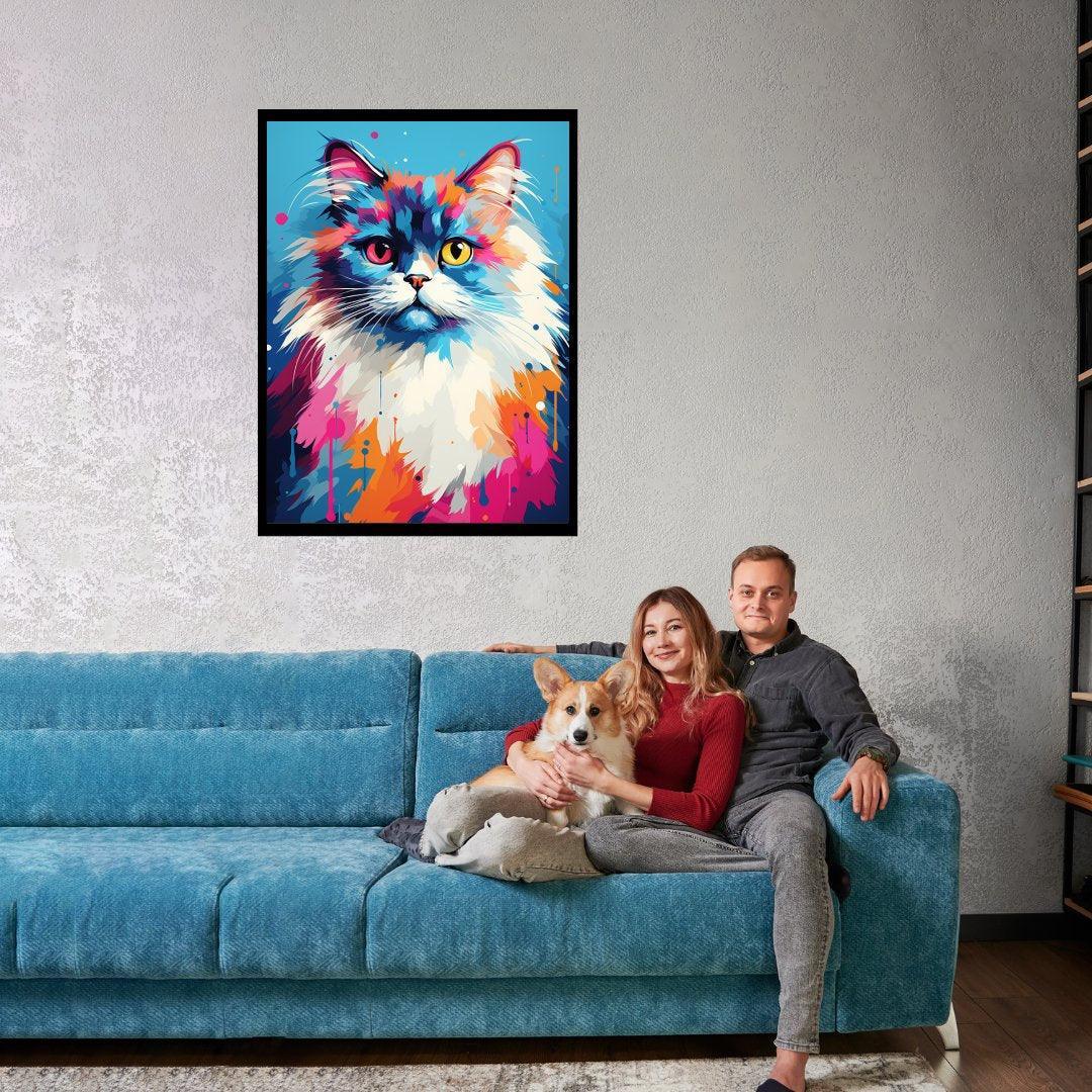 Buntes Katzenkunstwerk 30x40 cm / 12x16″ / Poster auf halbmattem Papier
