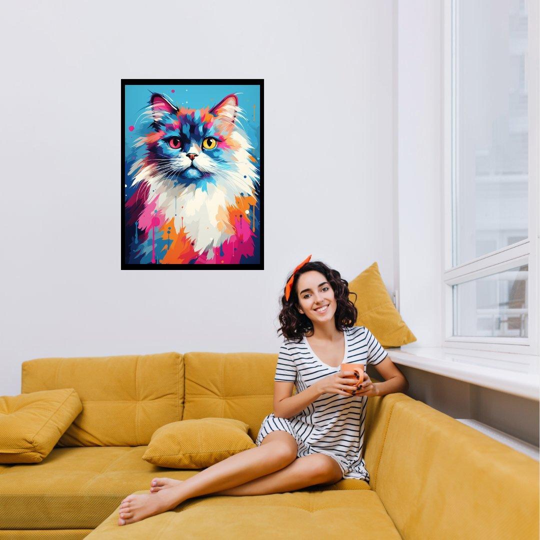 Buntes Katzenkunstwerk 30x40 cm / 12x16″ / Poster auf halbmattem Papier