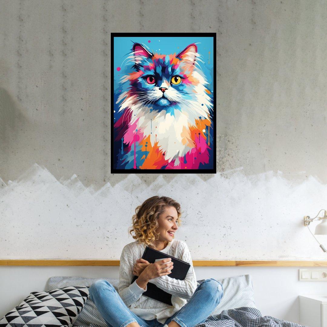 Buntes Katzenkunstwerk 30x40 cm / 12x16″ / Poster auf halbmattem Papier