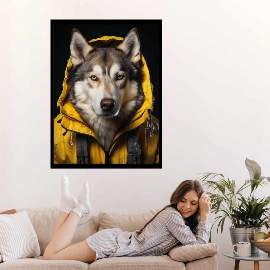 Der Husky im Regenmantel 30x40 cm / 12x16″ / Poster auf halbmattem Papier