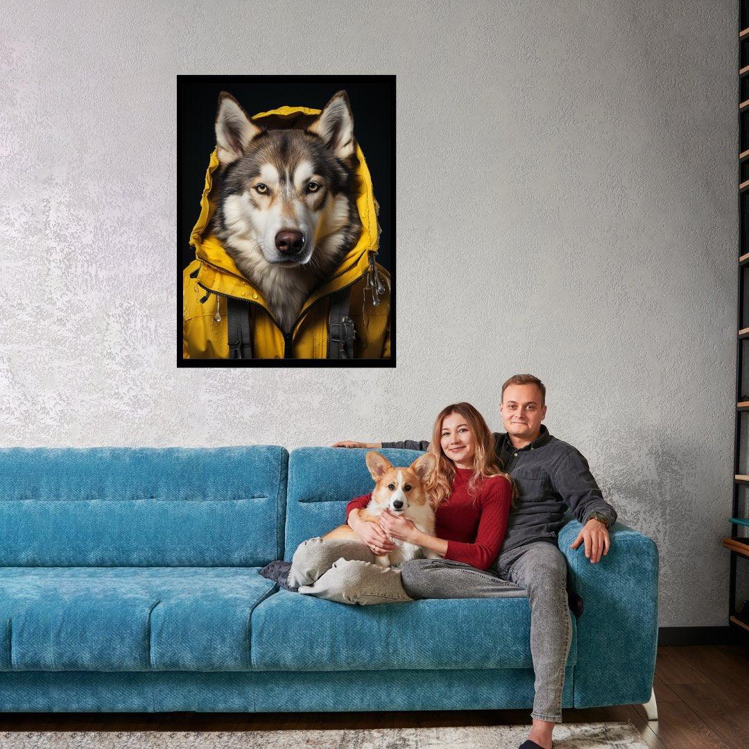 Der Husky im Regenmantel 30x40 cm / 12x16″ / Poster auf halbmattem Papier