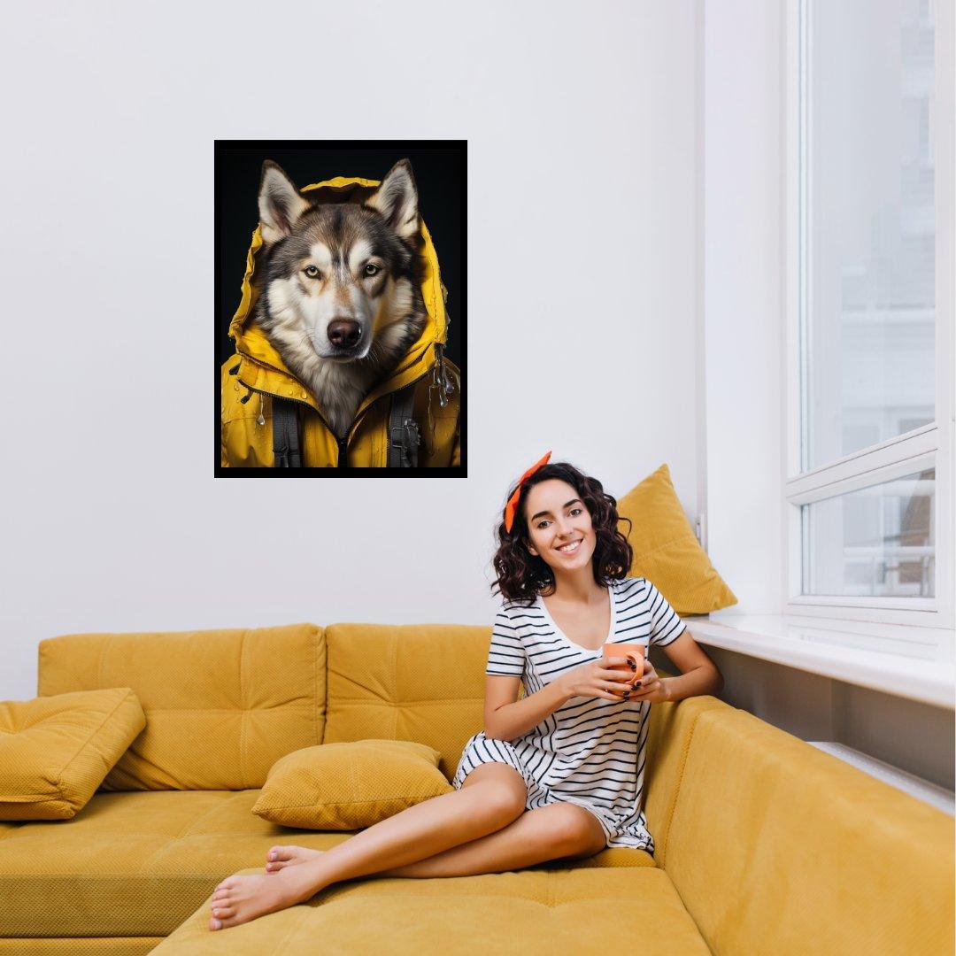 Der Husky im Regenmantel 30x40 cm / 12x16″ / Poster auf halbmattem Papier