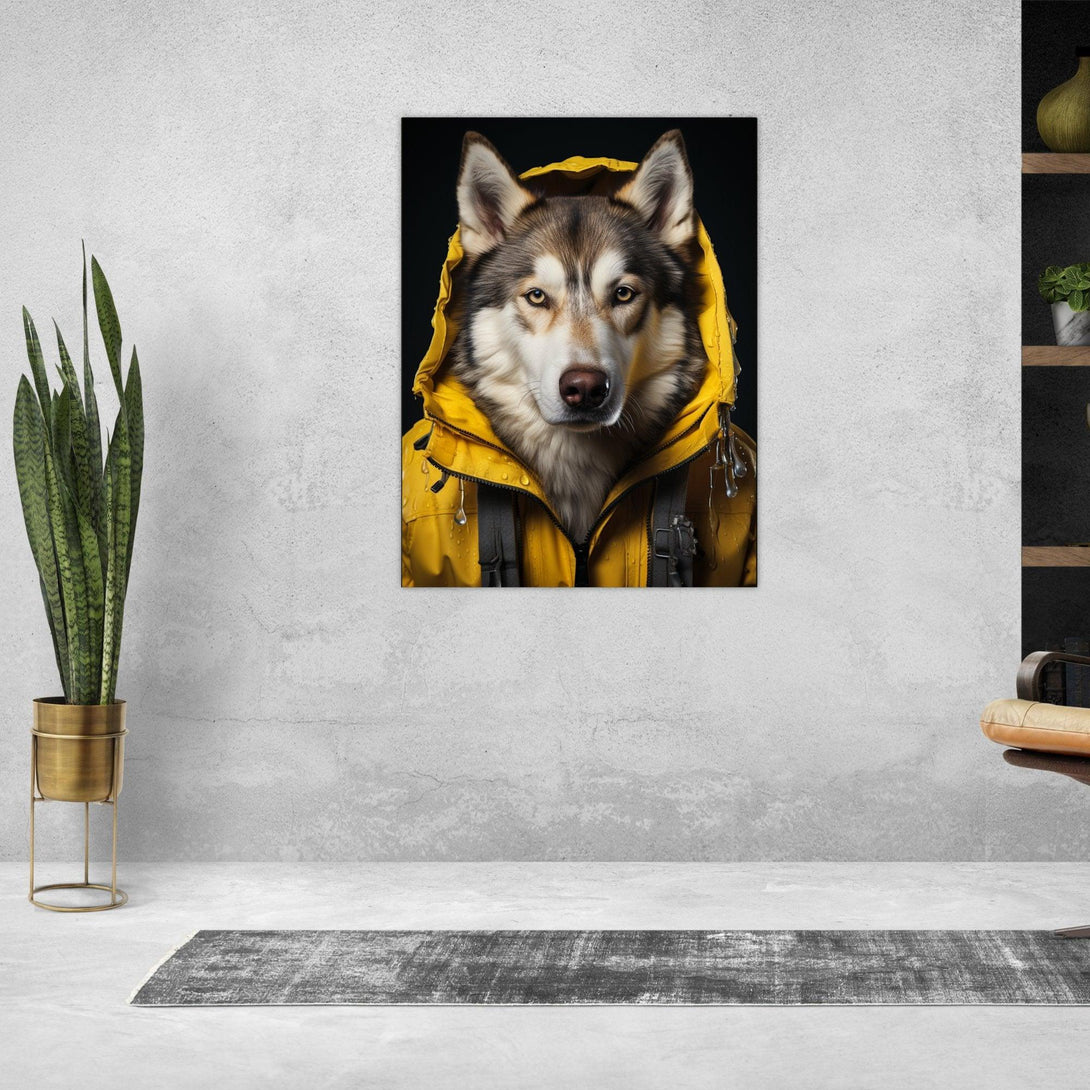 Der Husky im Regenmantel 30x40 cm / 12x16″ / Poster auf halbmattem Papier