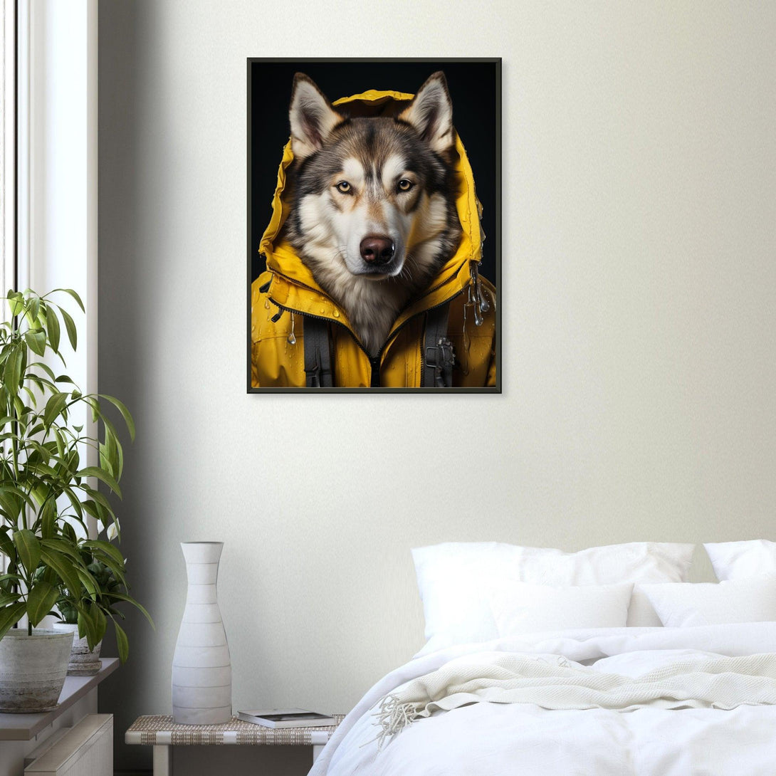 Der Husky im Regenmantel 30x40 cm / 12x16″ / Poster auf halbmattem Papier