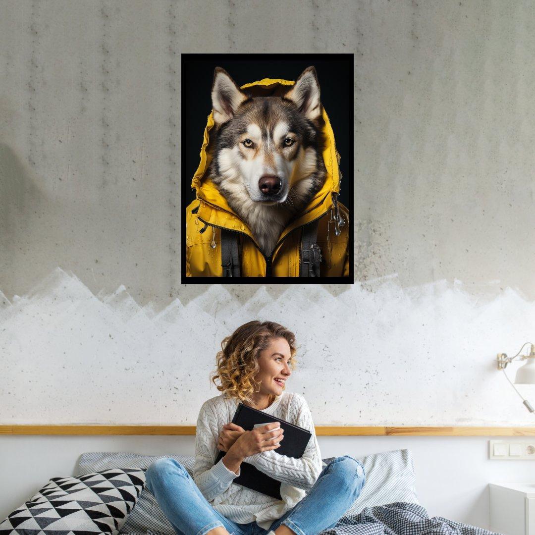 Der Husky im Regenmantel 30x40 cm / 12x16″ / Poster auf halbmattem Papier