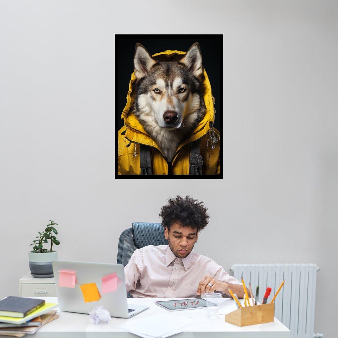 Der Husky im Regenmantel 30x40 cm / 12x16″ / Poster auf halbmattem Papier