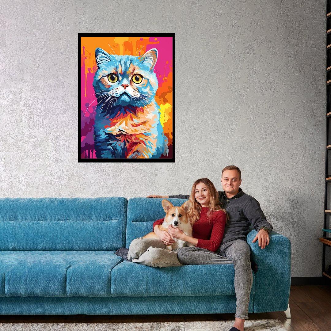 Farbenfroher Katzenblick 30x40 cm / 12x16″ / Poster auf halbmattem Papier