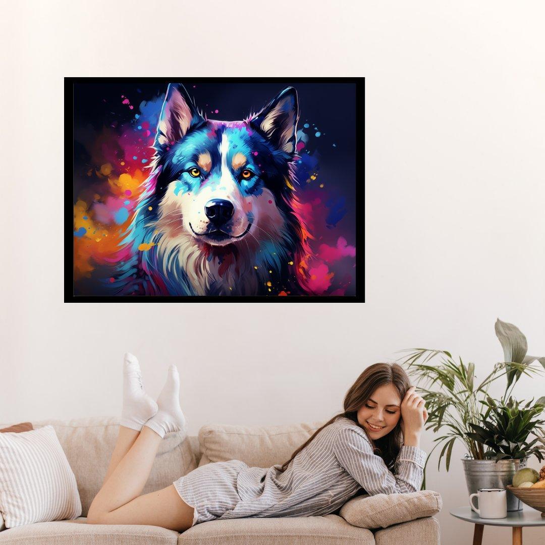 Farbenfrohes Husky-Porträt 30x40 cm / 12x16″ / Poster auf halbmattem Papier