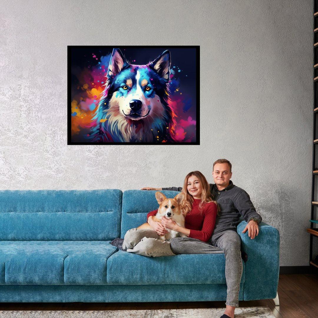 Farbenfrohes Husky-Porträt 30x40 cm / 12x16″ / Poster auf halbmattem Papier