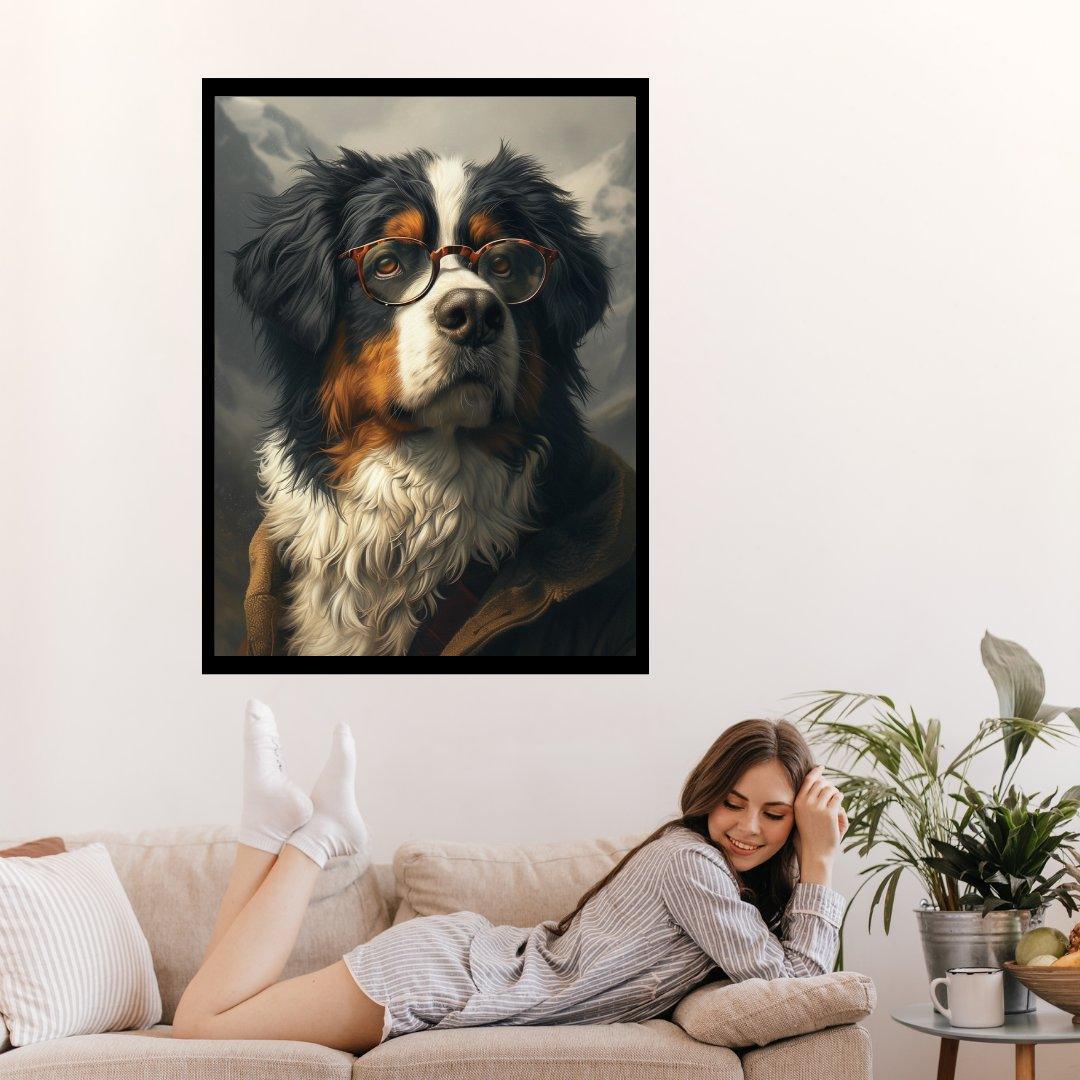 Gelehrter Hund mit Brille 30x40 cm / 12x16″ / Poster auf halbmattem Papier