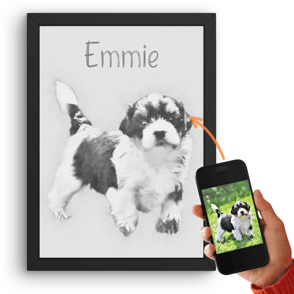 Portrait de chien en dessin au crayon basé sur un modèle photo