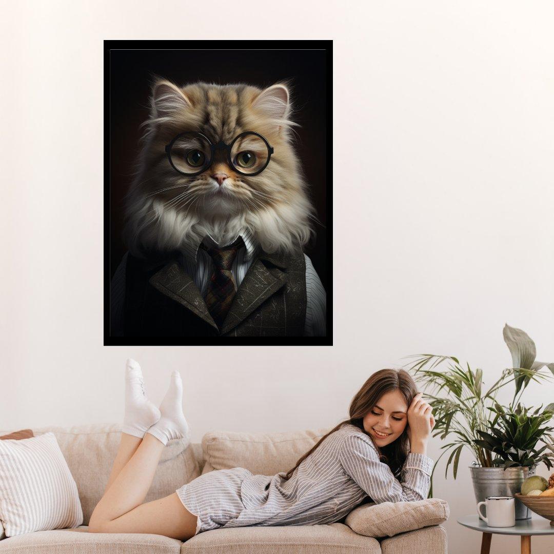 Intellektuelle Katze 30x40 cm / 12x16″ / Poster auf halbmattem Papier