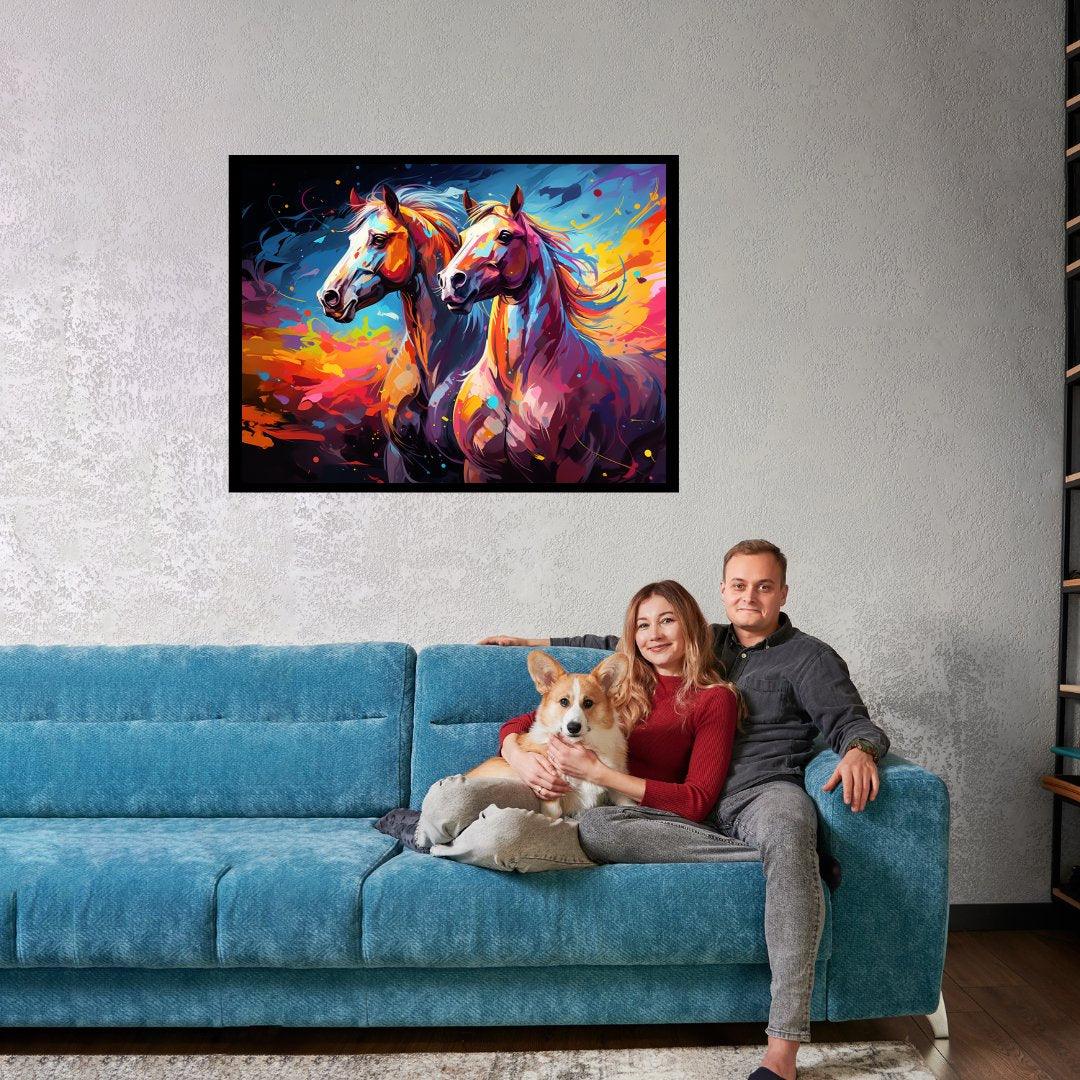 Lebhafte Pferde in Farbe 30x40 cm / 12x16″ / Poster auf halbmattem Papier