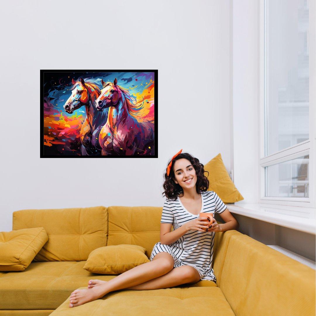 Lebhafte Pferde in Farbe 30x40 cm / 12x16″ / Poster auf halbmattem Papier