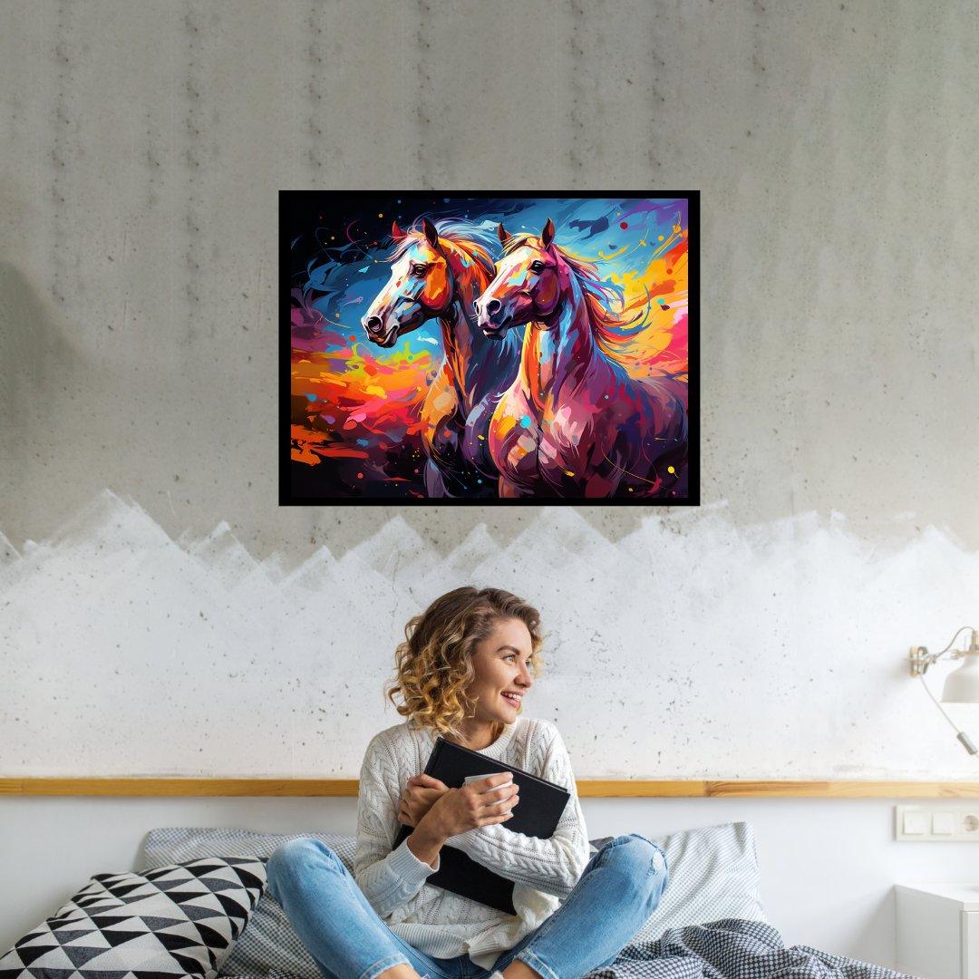 Lebhafte Pferde in Farbe 30x40 cm / 12x16″ / Poster auf halbmattem Papier