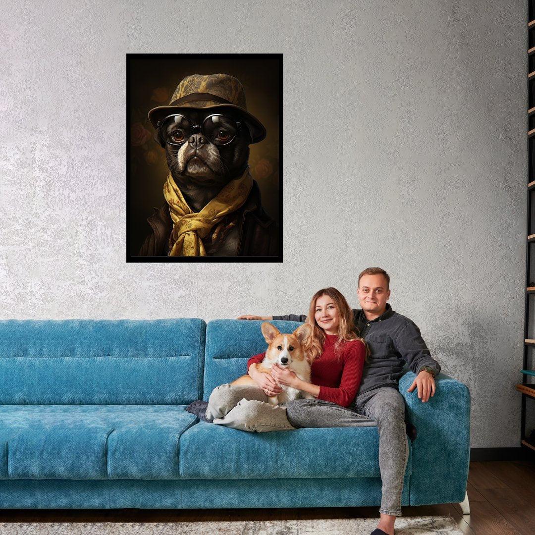 Mops mit Hut und Schal 30x40 cm / 12x16″ / Poster auf halbmattem Papier