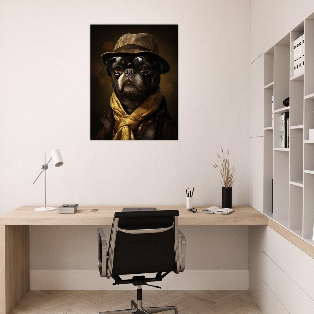 Mops mit Hut und Schal 30x40 cm / 12x16″ / Poster auf halbmattem Papier