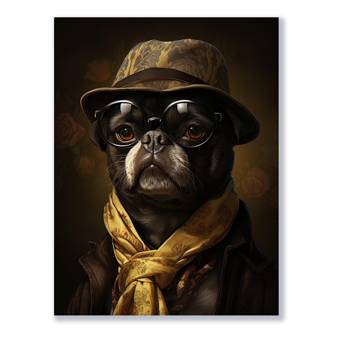 Mops mit Hut und Schal 30x40 cm / 12x16″ / Poster auf halbmattem Papier