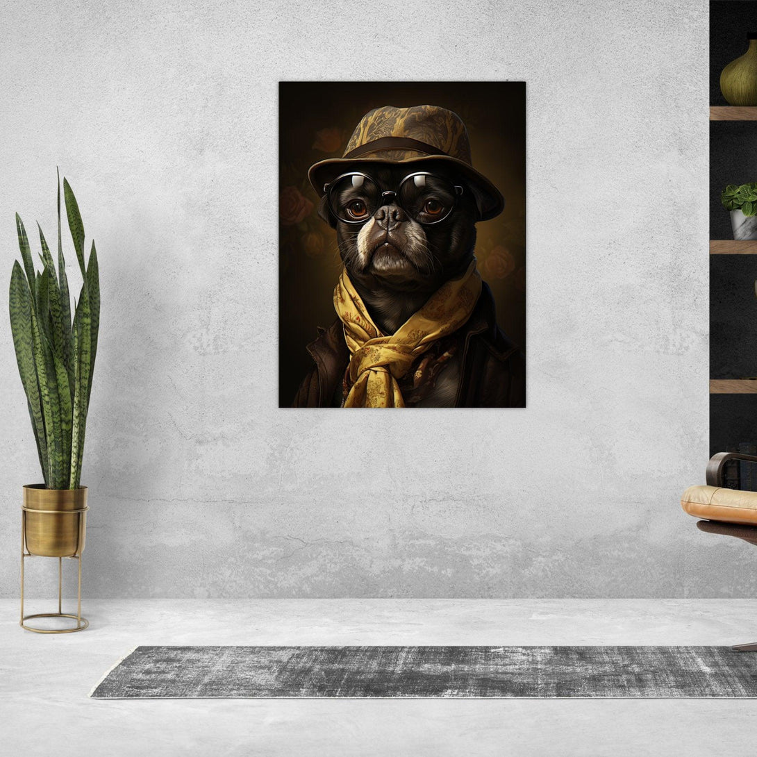 Mops mit Hut und Schal 30x40 cm / 12x16″ / Poster auf halbmattem Papier