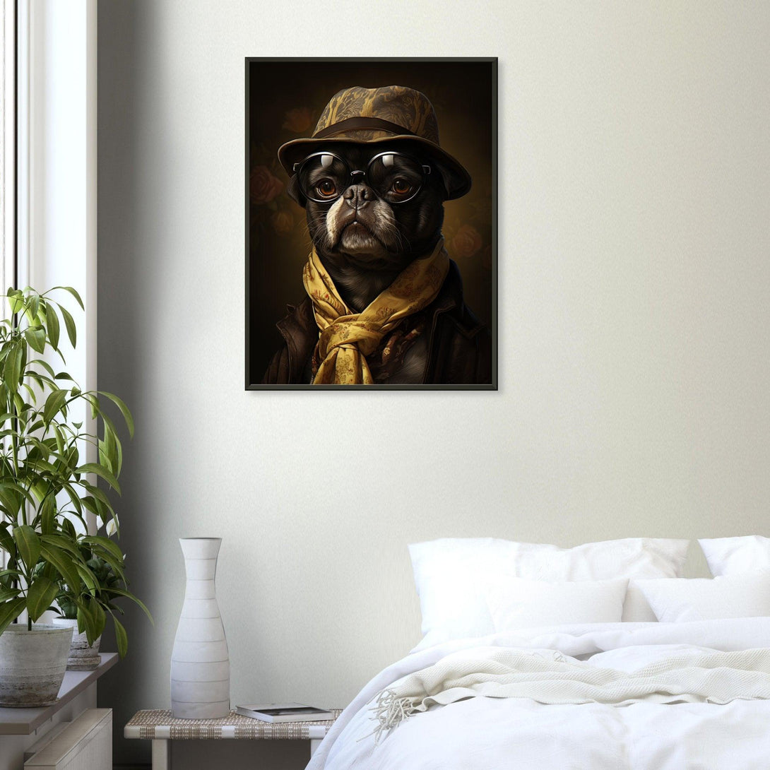 Mops mit Hut und Schal 30x40 cm / 12x16″ / Poster auf halbmattem Papier