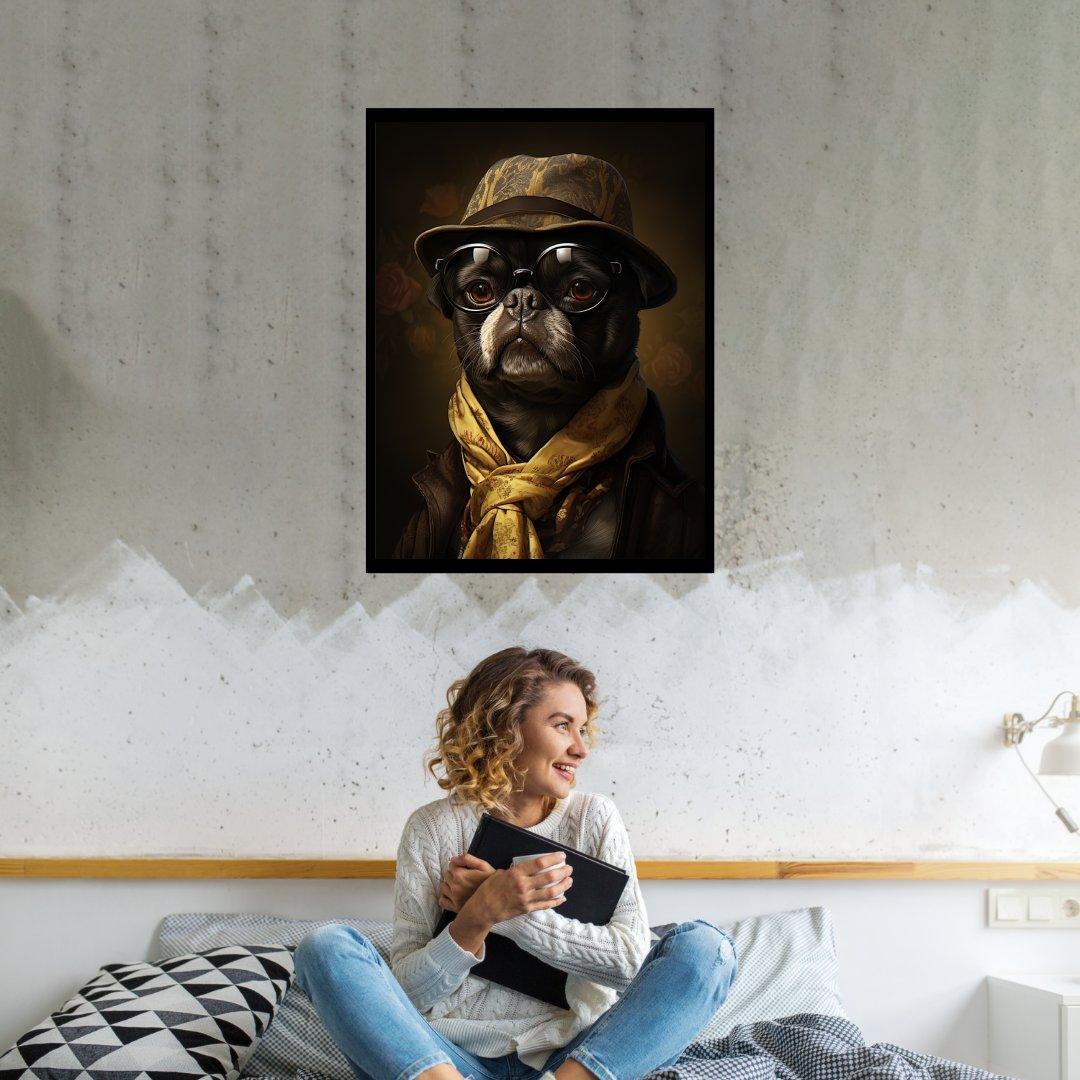 Mops mit Hut und Schal 30x40 cm / 12x16″ / Poster auf halbmattem Papier