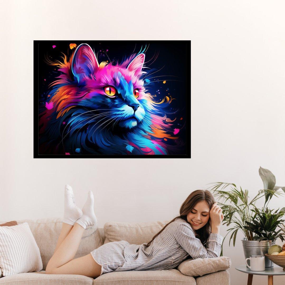 Neonfarbene Katze 30x40 cm / 12x16″ / Poster auf halbmattem Papier