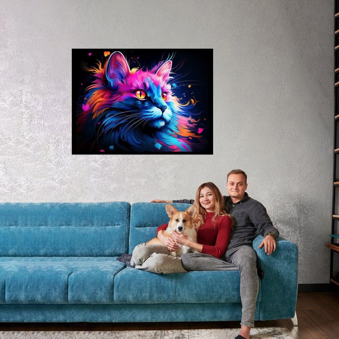 Neonfarbene Katze 30x40 cm / 12x16″ / Poster auf halbmattem Papier