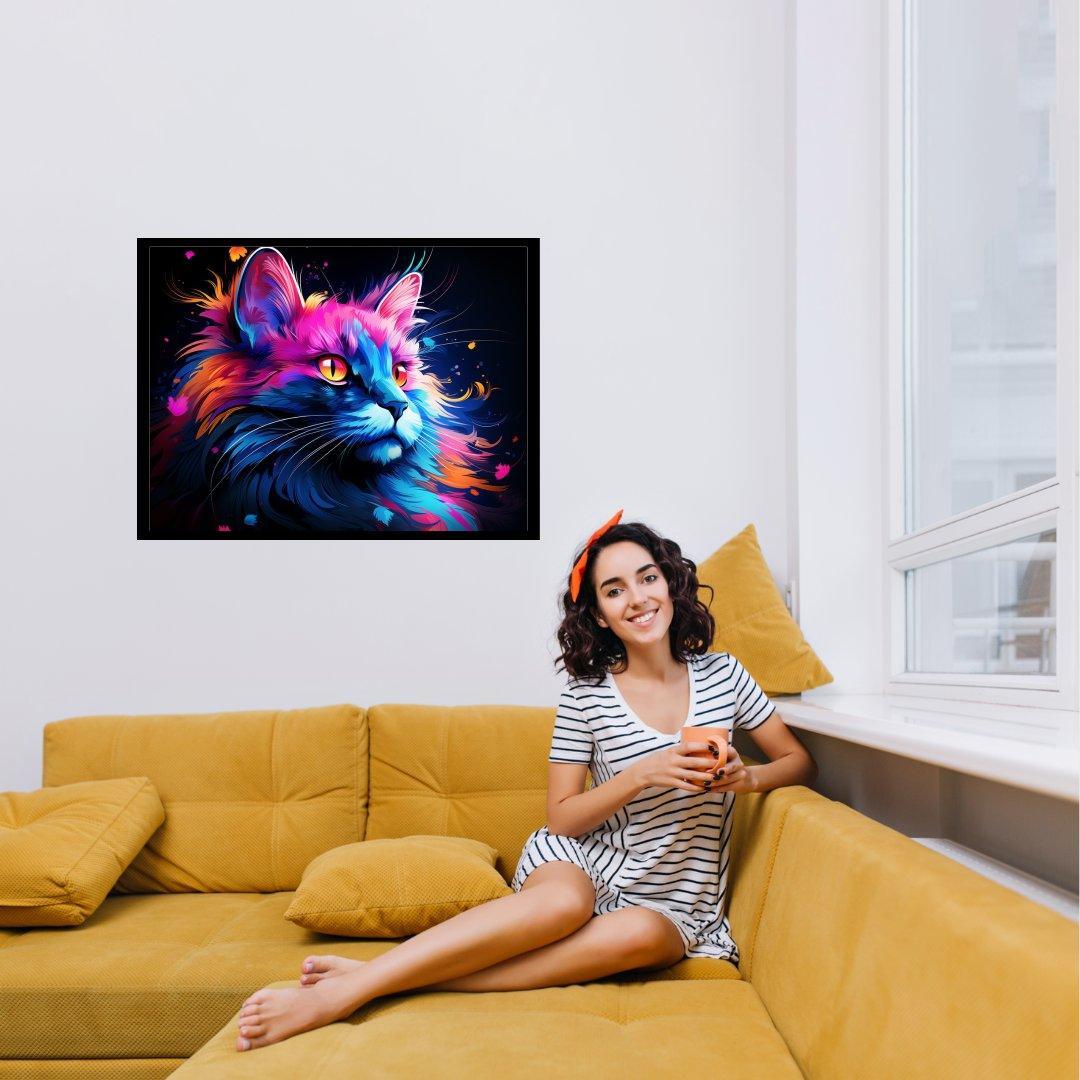 Neonfarbene Katze 30x40 cm / 12x16″ / Poster auf halbmattem Papier