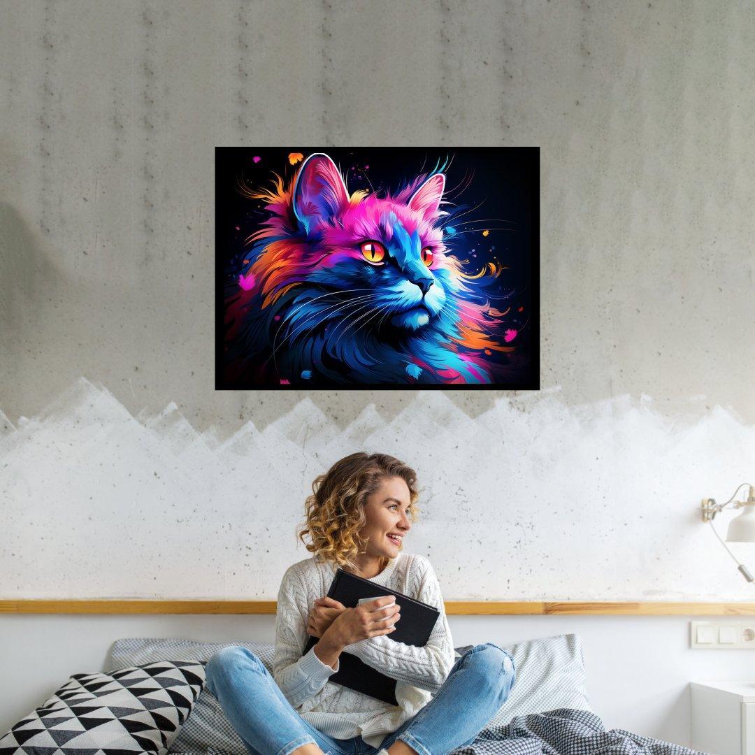 Neonfarbene Katze 30x40 cm / 12x16″ / Poster auf halbmattem Papier