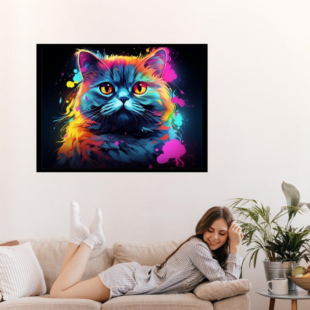 Neonlichter Katzenblick 30x40 cm / 12x16″ / Poster auf halbmattem Papier