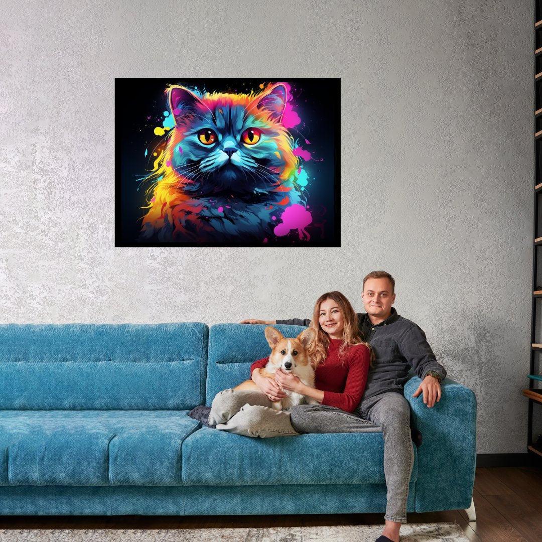 Neonlichter Katzenblick 30x40 cm / 12x16″ / Poster auf halbmattem Papier
