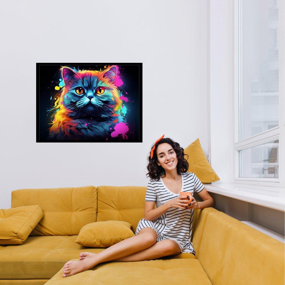 Neonlichter Katzenblick 30x40 cm / 12x16″ / Poster auf halbmattem Papier