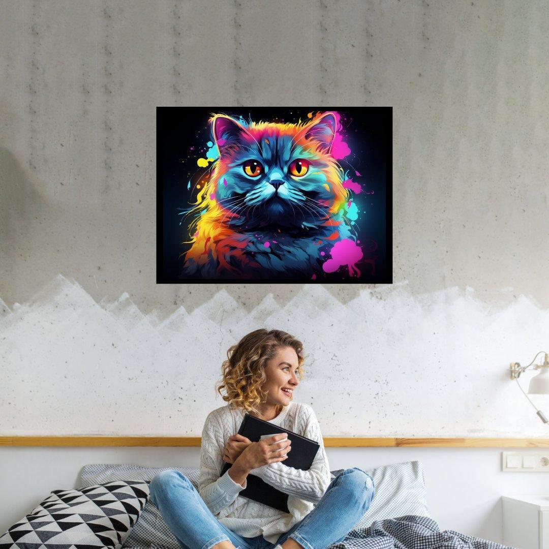 Neonlichter Katzenblick 30x40 cm / 12x16″ / Poster auf halbmattem Papier