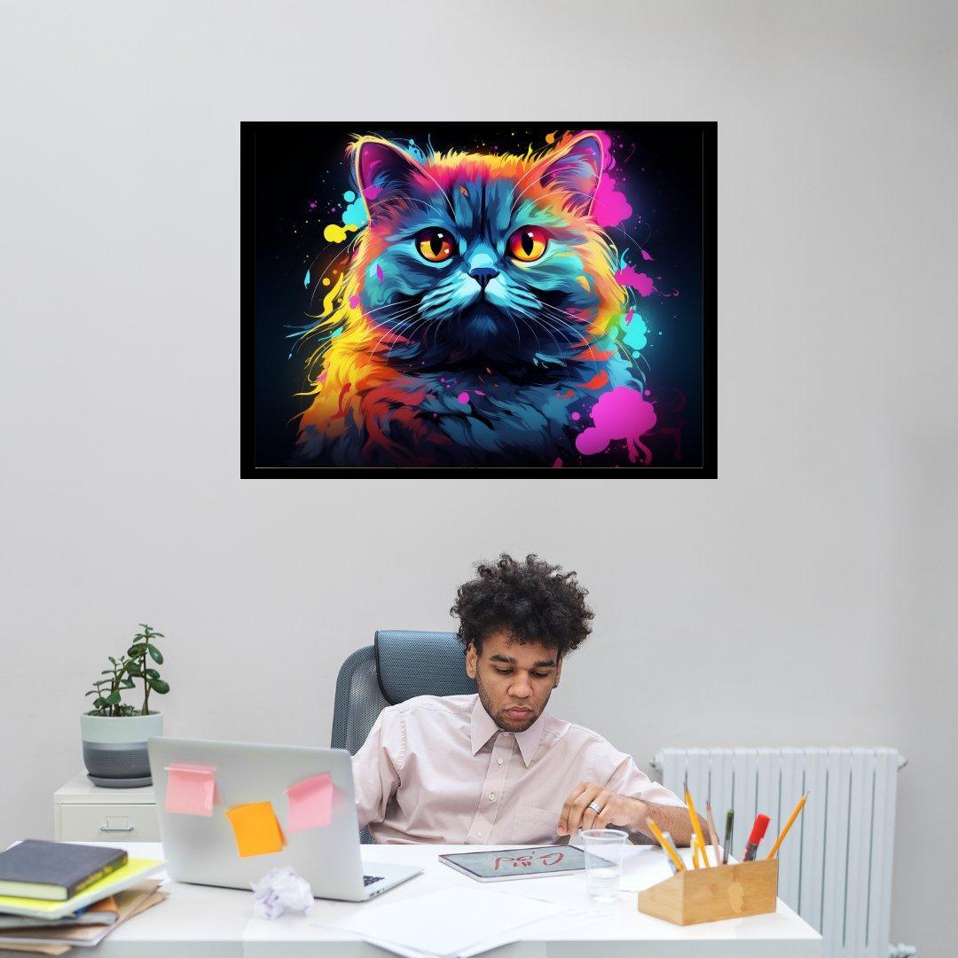 Neonlichter Katzenblick 30x40 cm / 12x16″ / Poster auf halbmattem Papier
