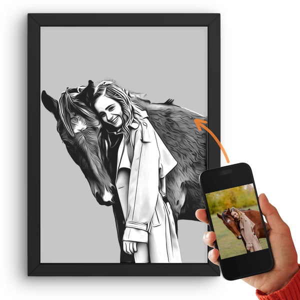 Pferdeportrait in Line Art nach Fotovorlage