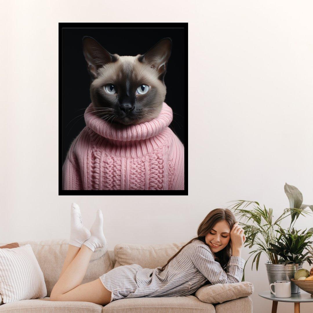 Stilvolle Siamese in Rosa 30x40 cm / 12x16″ / Poster auf halbmattem Papier