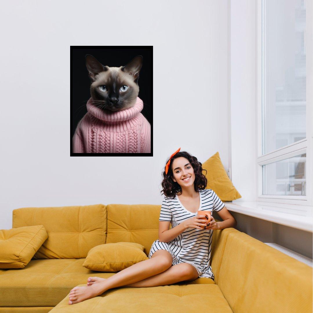 Stilvolle Siamese in Rosa 30x40 cm / 12x16″ / Poster auf halbmattem Papier