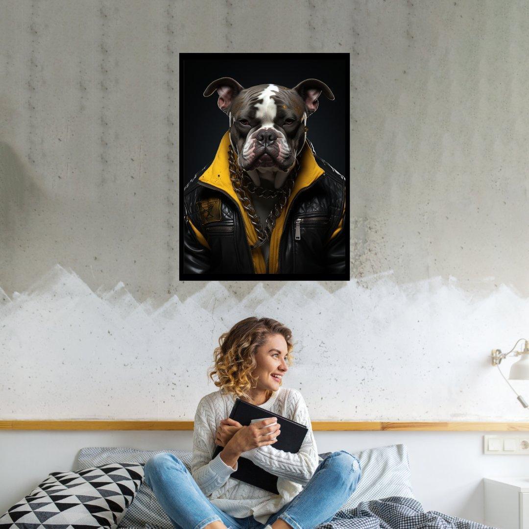 Stolzer Hund in Leder 30x40 cm / 12x16″ / Poster auf halbmattem Papier
