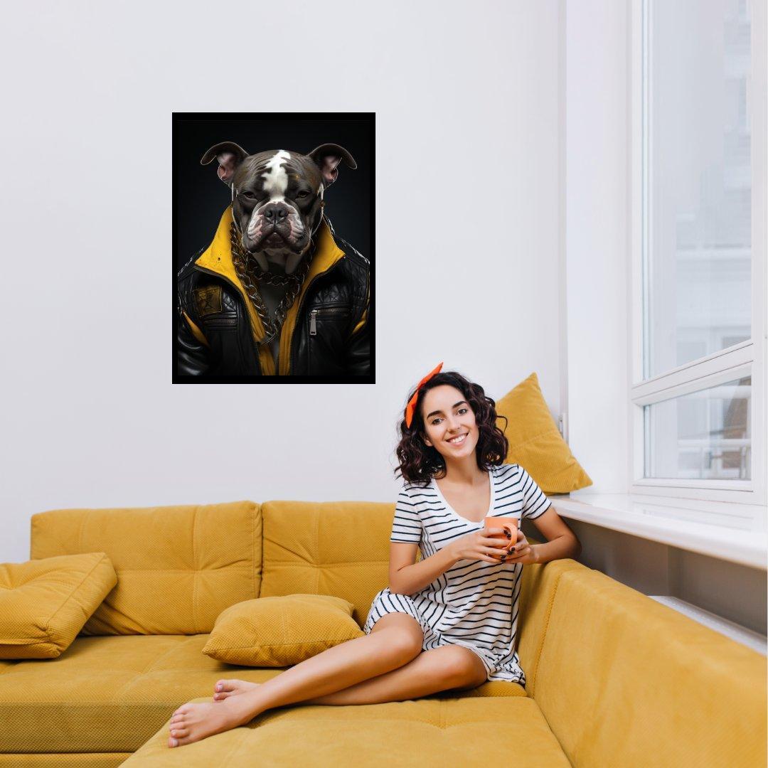 Stolzer Hund in Leder 30x40 cm / 12x16″ / Poster auf halbmattem Papier