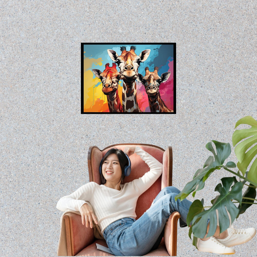 Pop Art Giraffen Familie ein Bild aus der collections Tierbilder als Poster mit Rahmen