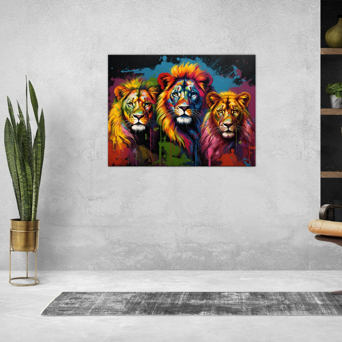Pop Art Löwen Familie ein Bild aus der collections Tierbilder als Alu-Dibond Bild