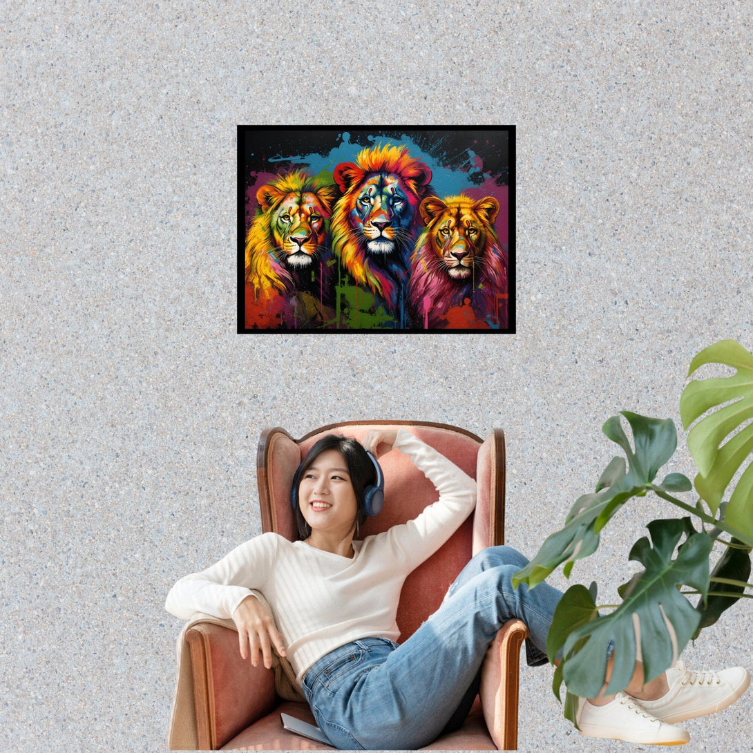 Pop Art Löwen Familie ein Bild aus der collections Tierbilder als Poster mit Rahmen