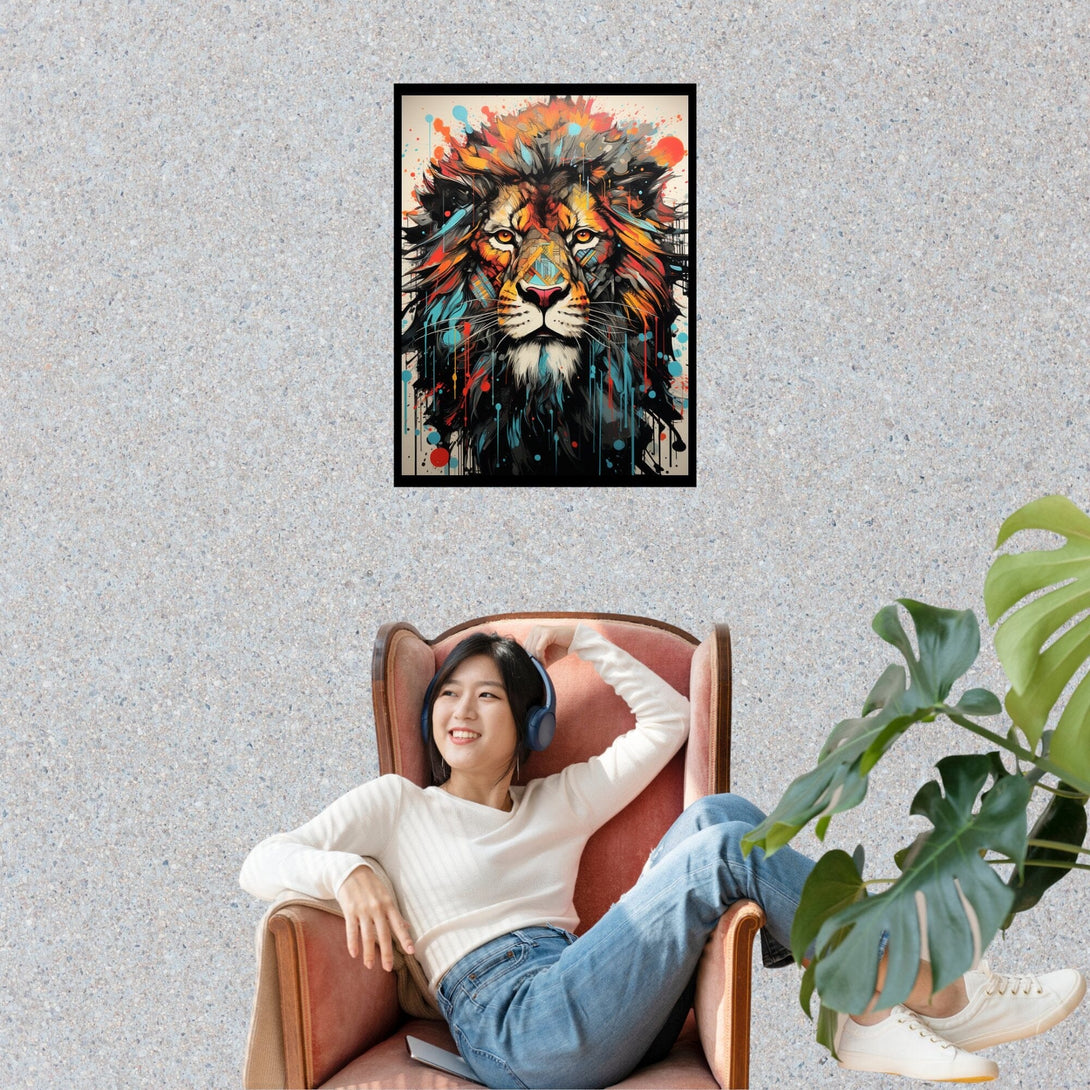 Farbige Majestät Löwe ein Bild aus der collections Tierbilder als Poster mit Rahmen