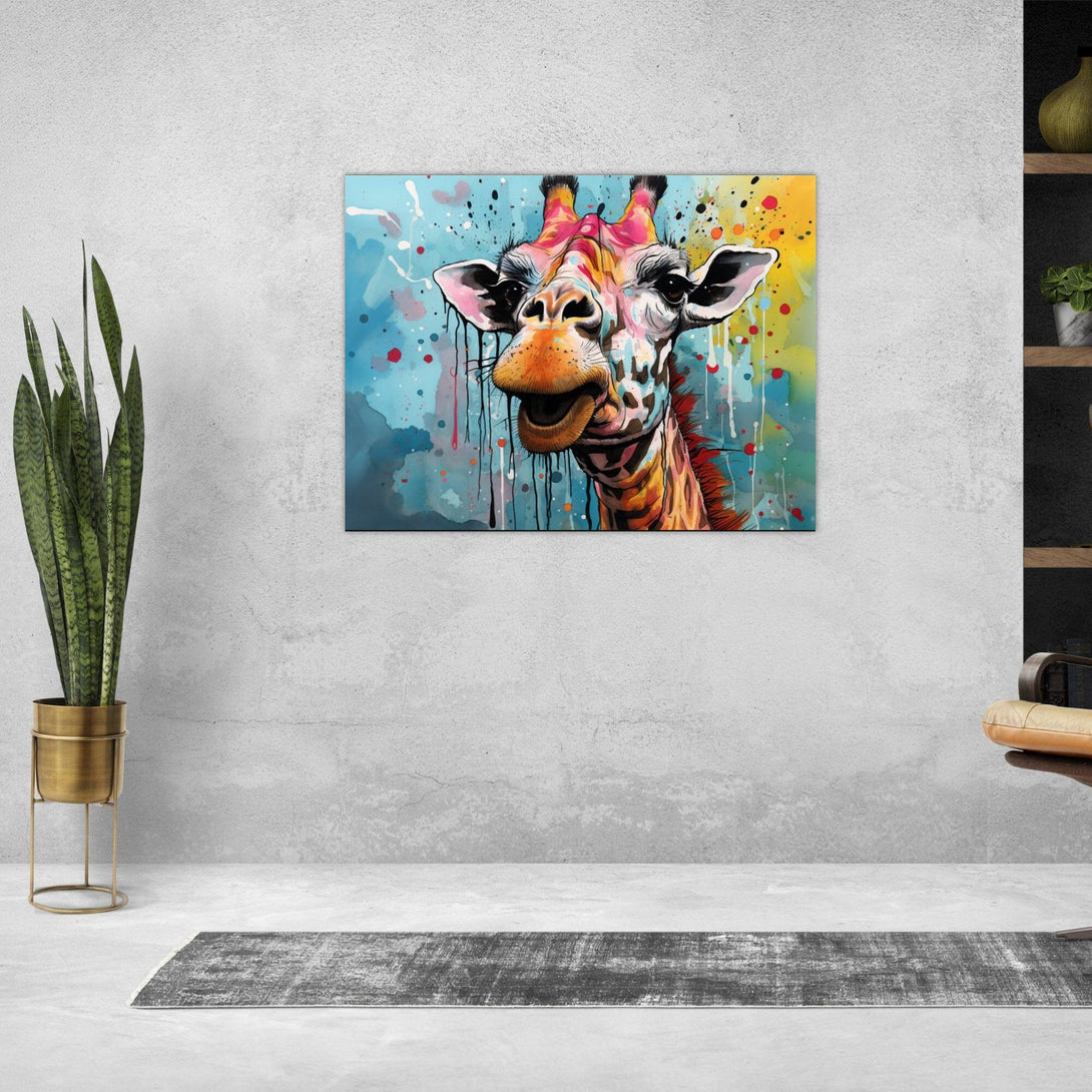 Lachende, bunte Giraffe ein Bild aus der collections Tierbilder als Leinwandbild