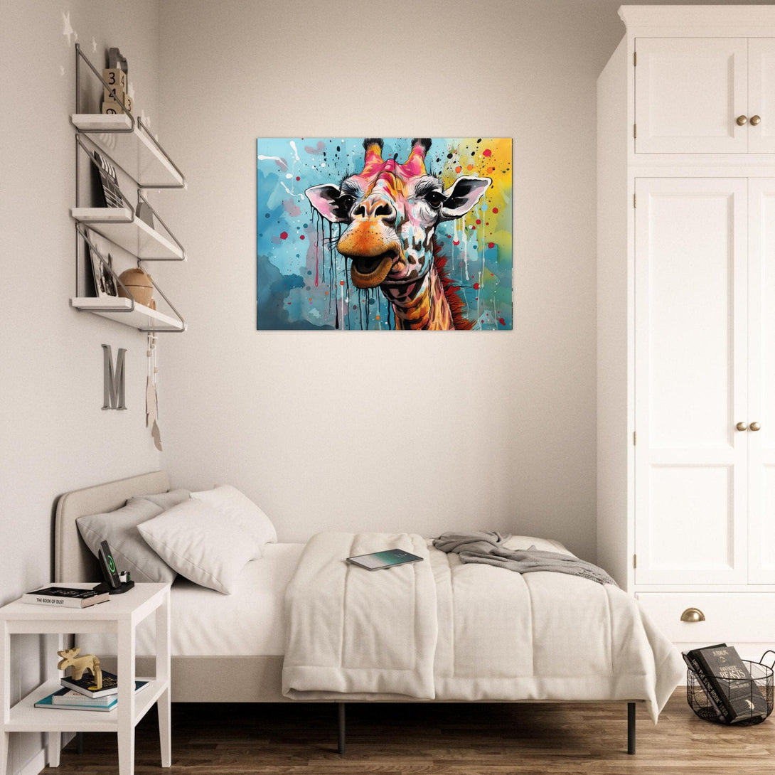 Lachende, bunte Giraffe ein Bild aus der collections Tierbilder als Poster im Wohnzimmer