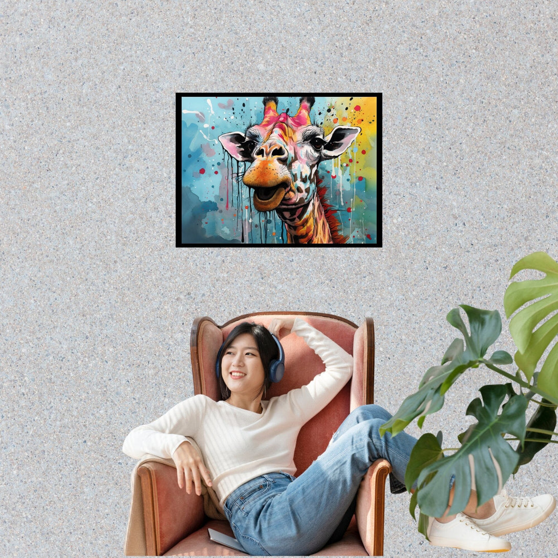 Lachende, bunte Giraffe ein Bild aus der collections Tierbilder als Poster mit Rahmen