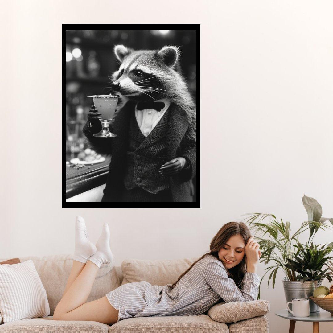 Waschbär mit Cocktail 30x40 cm / 12x16″ / Poster auf halbmattem Papier