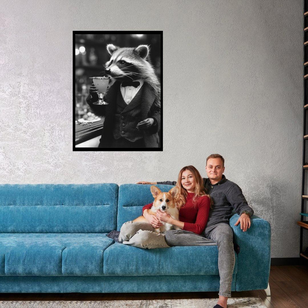 Waschbär mit Cocktail 30x40 cm / 12x16″ / Poster auf halbmattem Papier
