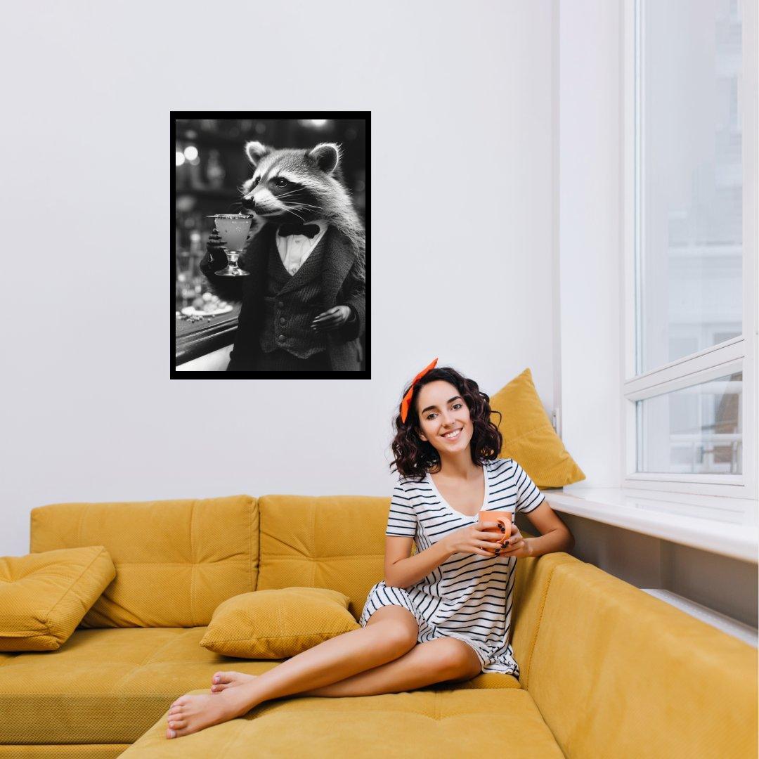 Waschbär mit Cocktail 30x40 cm / 12x16″ / Poster auf halbmattem Papier