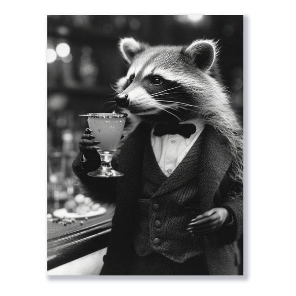 Waschbär mit Cocktail 30x40 cm / 12x16″ / Poster auf halbmattem Papier